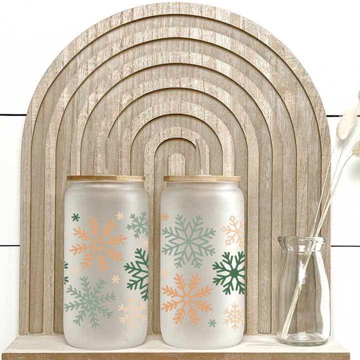 The Inspiration Haven - Wholesale Drinking Glass/Cup - 16 Oz Glass Can- Winter Snowflake Cup, Gifts for Her7