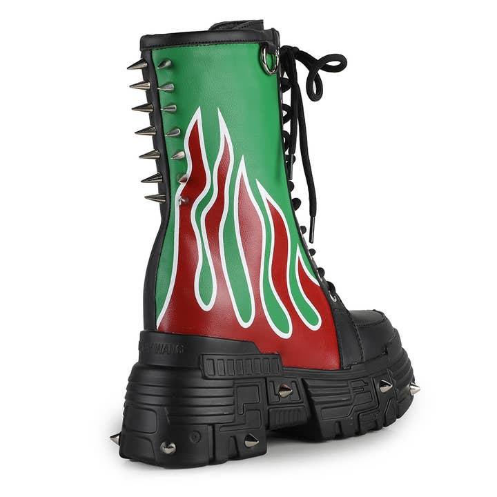 Anthony Wang - Wholesale Combat/Military Boots - Women's - MTF- Spiked Mid Calf Hidden Wedge Women's Combat Boots