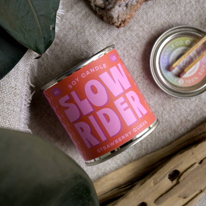 Slow Rider | Strawberry Guava 8oz Soy Candle and other Purchase Wholesale fun candles. Free Returns & Net 60 Terms on Faire trending on Faire.