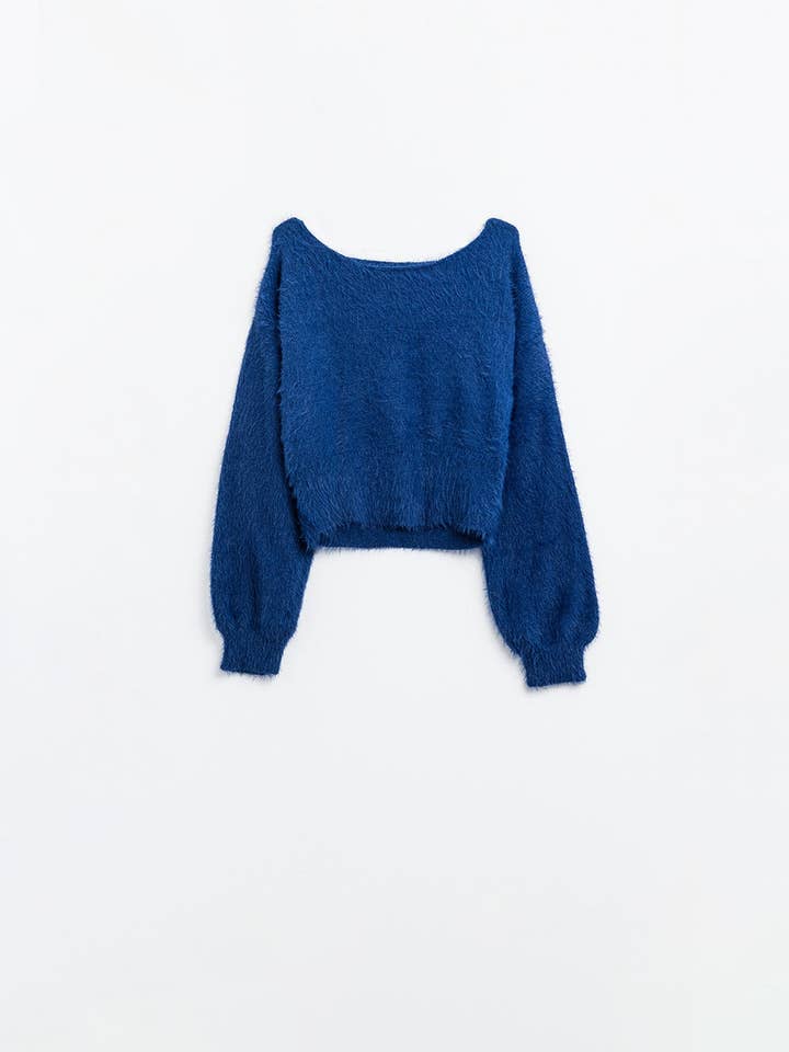 Blu soffice maglione corto in blu marino aderente in vita in vendita all'ingrosso su Faire