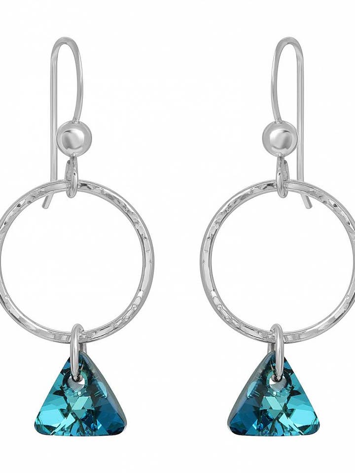 Hammered Hoop with Triangle Crystal Earrings - Bermuda Blue for wholesale by Sosie Designs