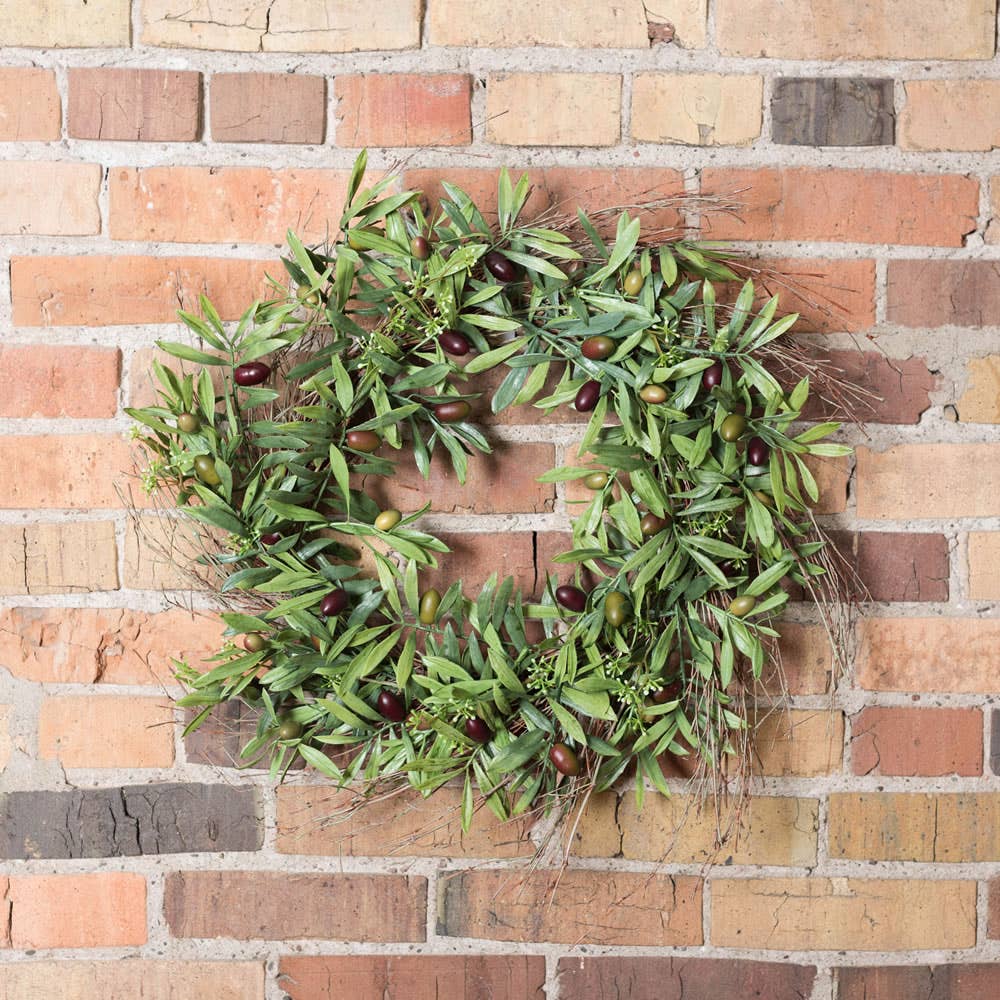 Vickerman 24" Green Olive Leaf Wreath Indoor only for wholesale on Faire1