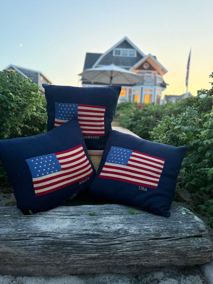 Flag Throw Pillowcase - Nantucket - Newport -USA- RHODY for wholesale by Pink Pineapple