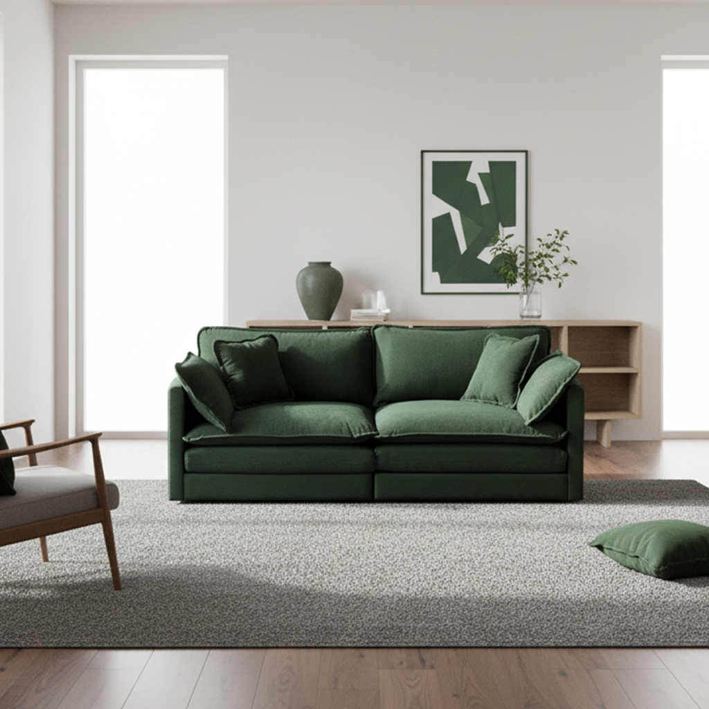 HOMYCASA DESIGN INC - Wholesale Sofa - Modern Fabric Loveseat Sofa with 4 Pillows, Green Chenille10