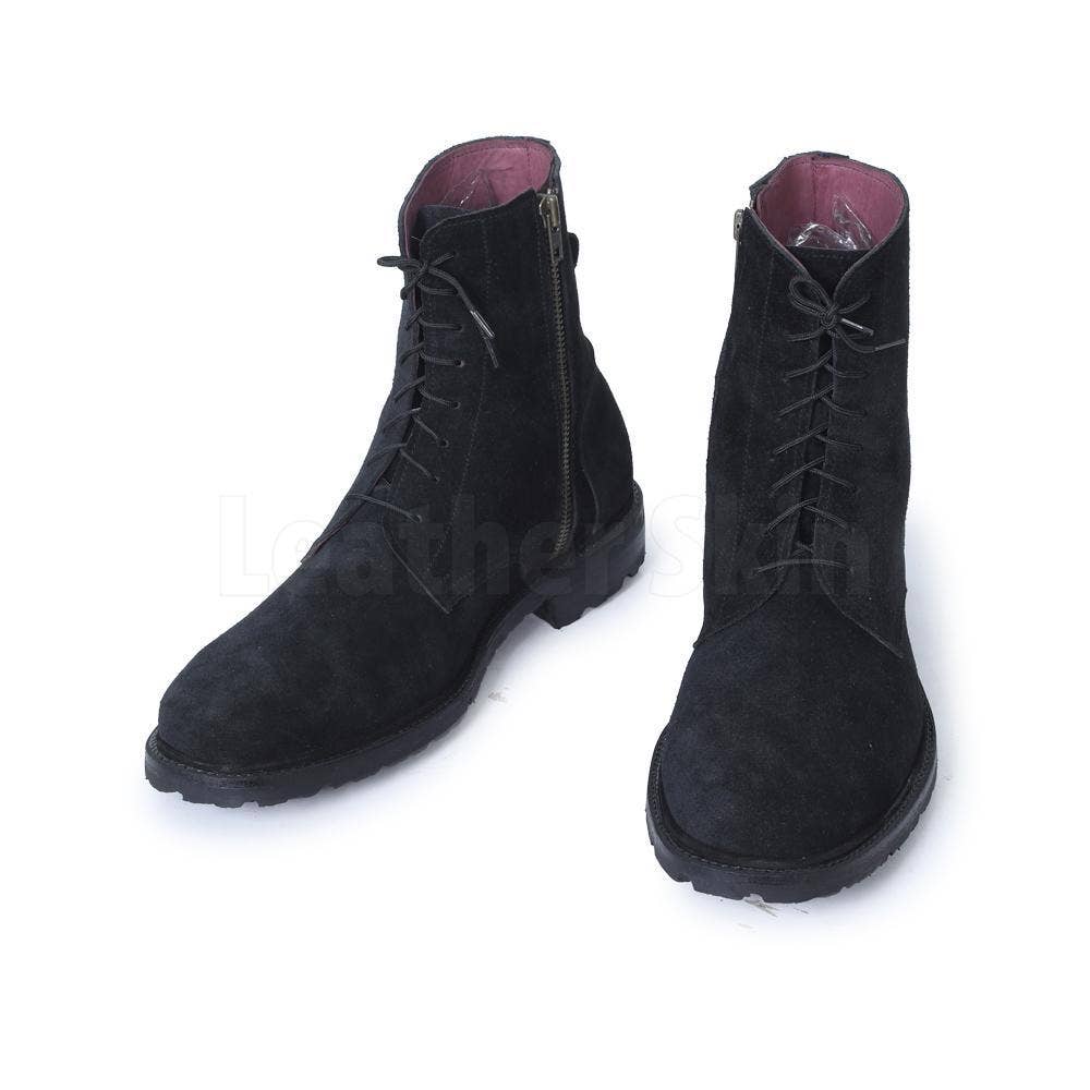 Leather Skin Shop - Wholesale Chelsea Boots - Men's - Men Black Suede Lace Up Ankle Military Leather Boots4