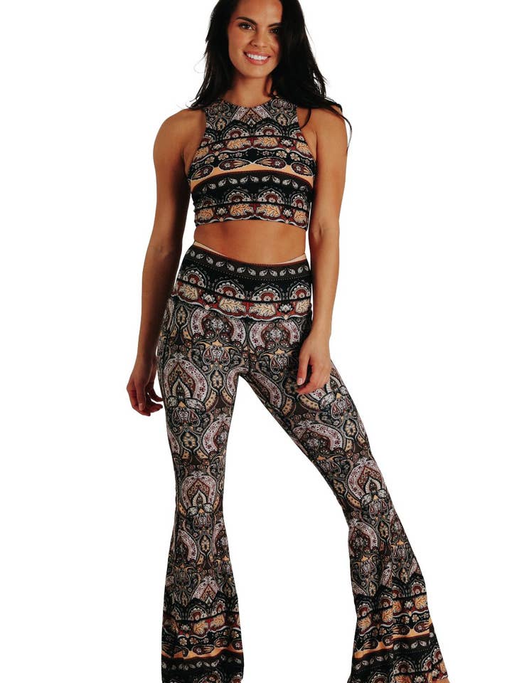 Espresso Yourself Printed Bell Bottoms for wholesale by Yoga Democracy