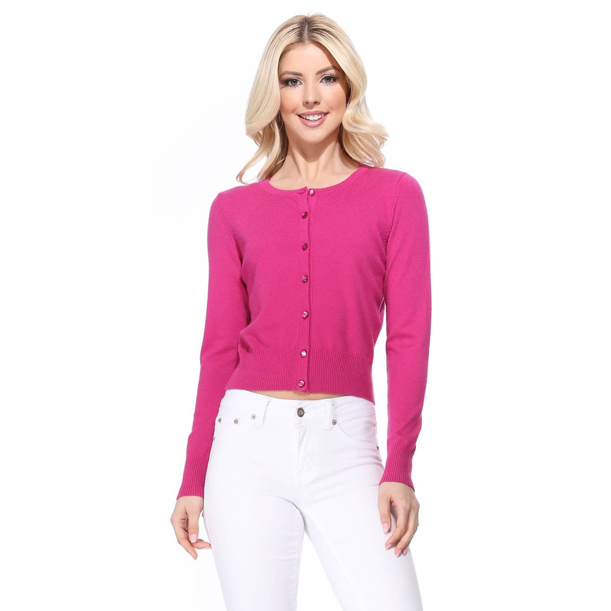 Mak – Großhandel Strickjacke – Damen – Mak Kurz geschnittener Langarm-Pullover mit Rundhalsausschnitt MK550222