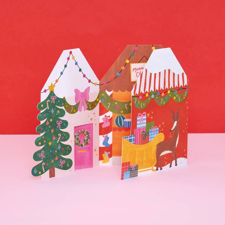 Raspberry Blossom - Wholesale Christmas Card - Merry Christmas 3-D Elves Workshop Christmas Card3