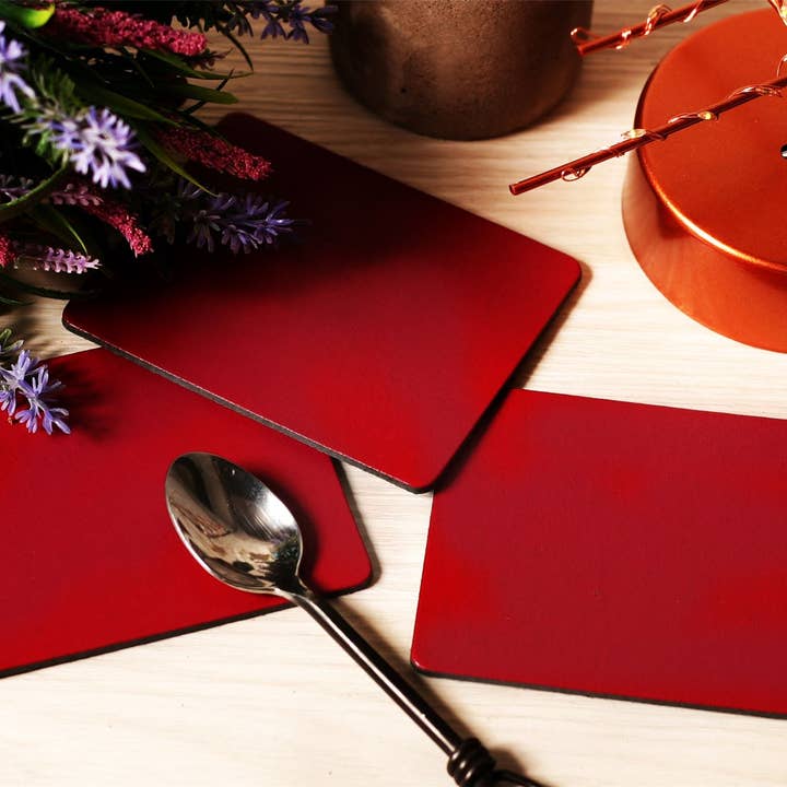 Set of 4 Merlot Elementary Leatherboard Coasters for wholesale by The Dapper House