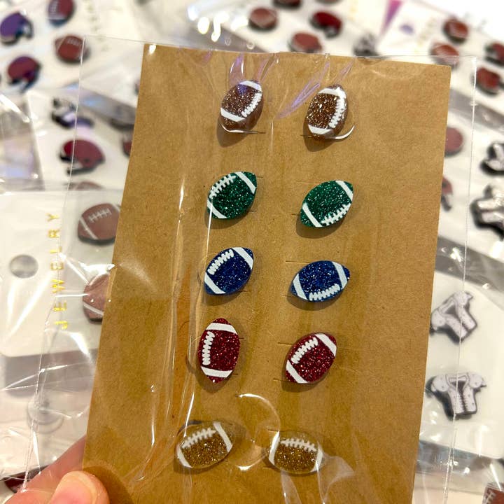 5 Pack Football Acrylic Earrings for wholesale by Kate Tuesday Jewelry