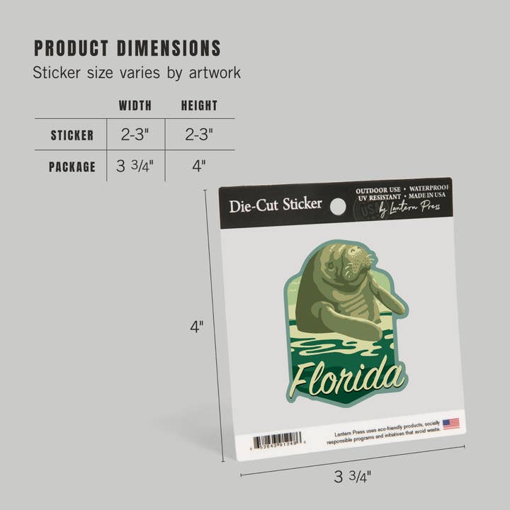 Lantern Press - Wholesale Sticker - STICKER Florida, Manatee in Water
