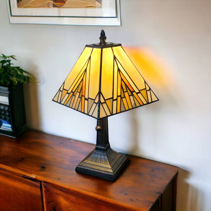 HomeRoots - Wholesale Accent/Desk Lamp - 15" Tiffany Yellow and Amber Mission Style Table Lamp