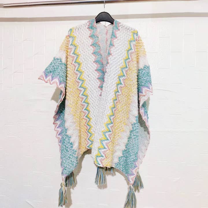 Rosa Clothing - Wholesale Kimono - Women's - Western Colorful Pop stripe Crochet Cardigan kimono shawl8