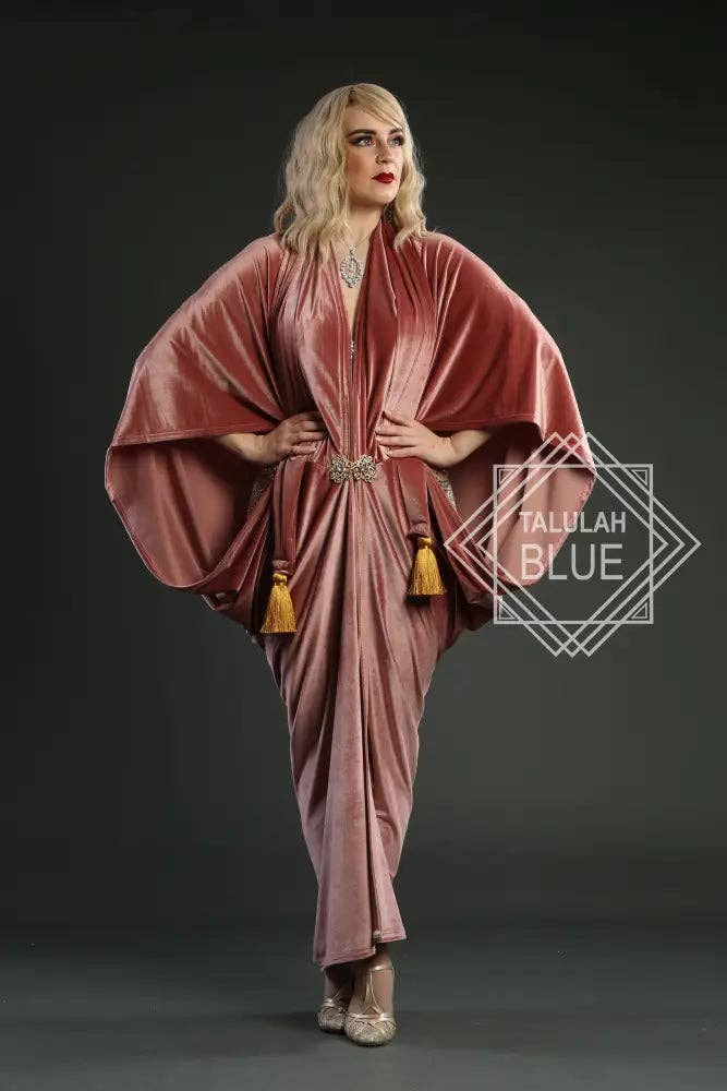 Talulah Blue - Wholesale Dress - Women's - 1920s Blush Velvet Great Gatsby Dress - Floor length flapper Cocoon Robe