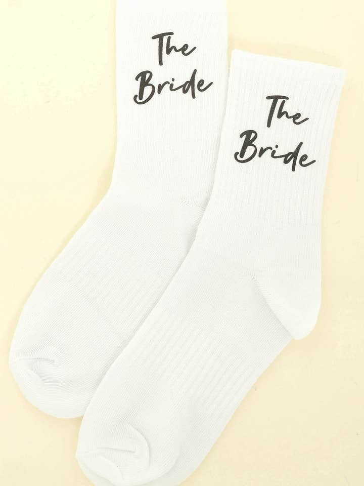 Women's Novelty "The Bride to Be" White Cotton Crew Socks for wholesale by SP Sophia Collection