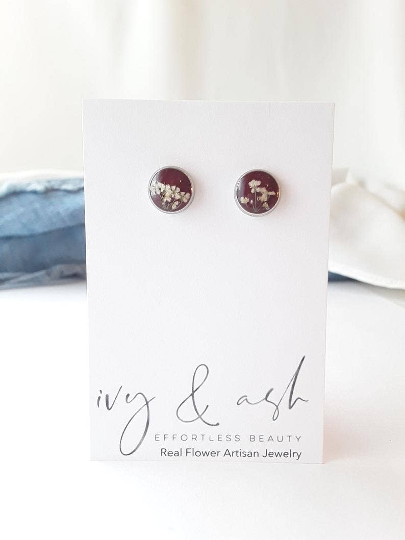 Ivy & Ash Boutique - Wholesale Stud/Post Earrings - Earth Tone Collection, Real Flower Studs2