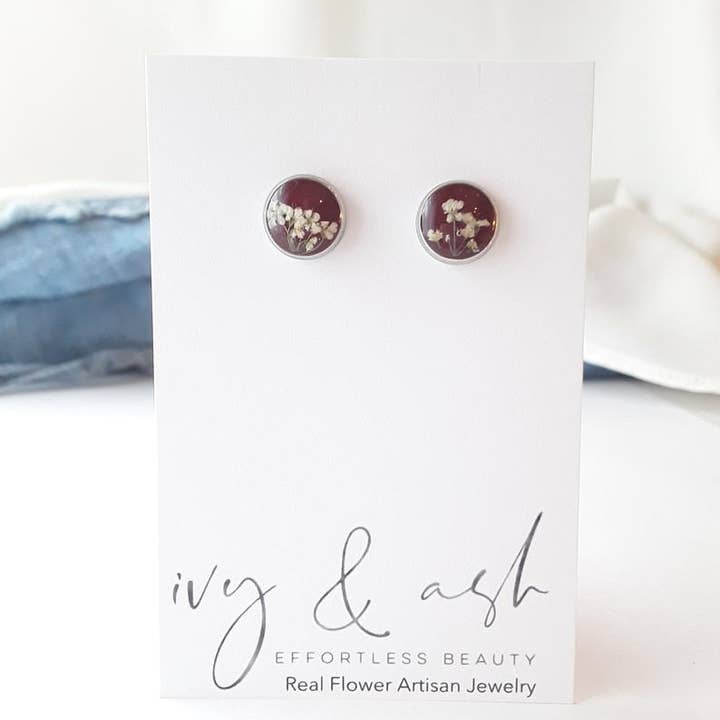 Ivy & Ash Boutique - Wholesale Stud/Post Earrings - Earth Tone Collection, Real Flower Studs2