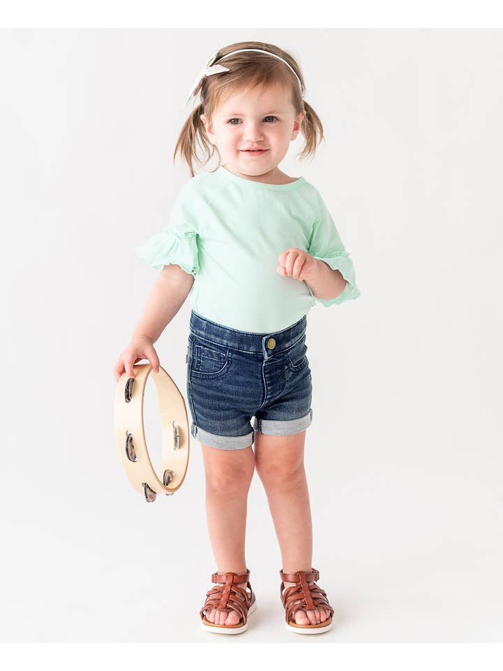 Blue Girls Medium Wash Stretch Denim Shorts for wholesale on Faire