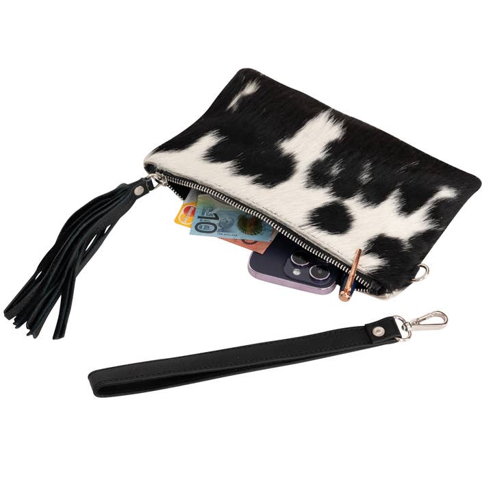 Greenwood Leather AU - Wholesale Wristlet - Savanna Hair-On Hide Wristlet – Black & White Leather Pouch