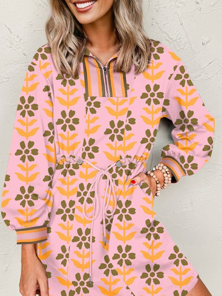 Floral Stripe Patchwork Long Sleeve Mini Dress for wholesale by PRETTY BASH