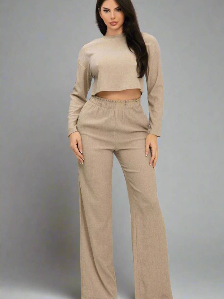 Conjunto de Top Curto e Calças de Perna Larga com Bolsos Laterais por atacado de J2 FASHION