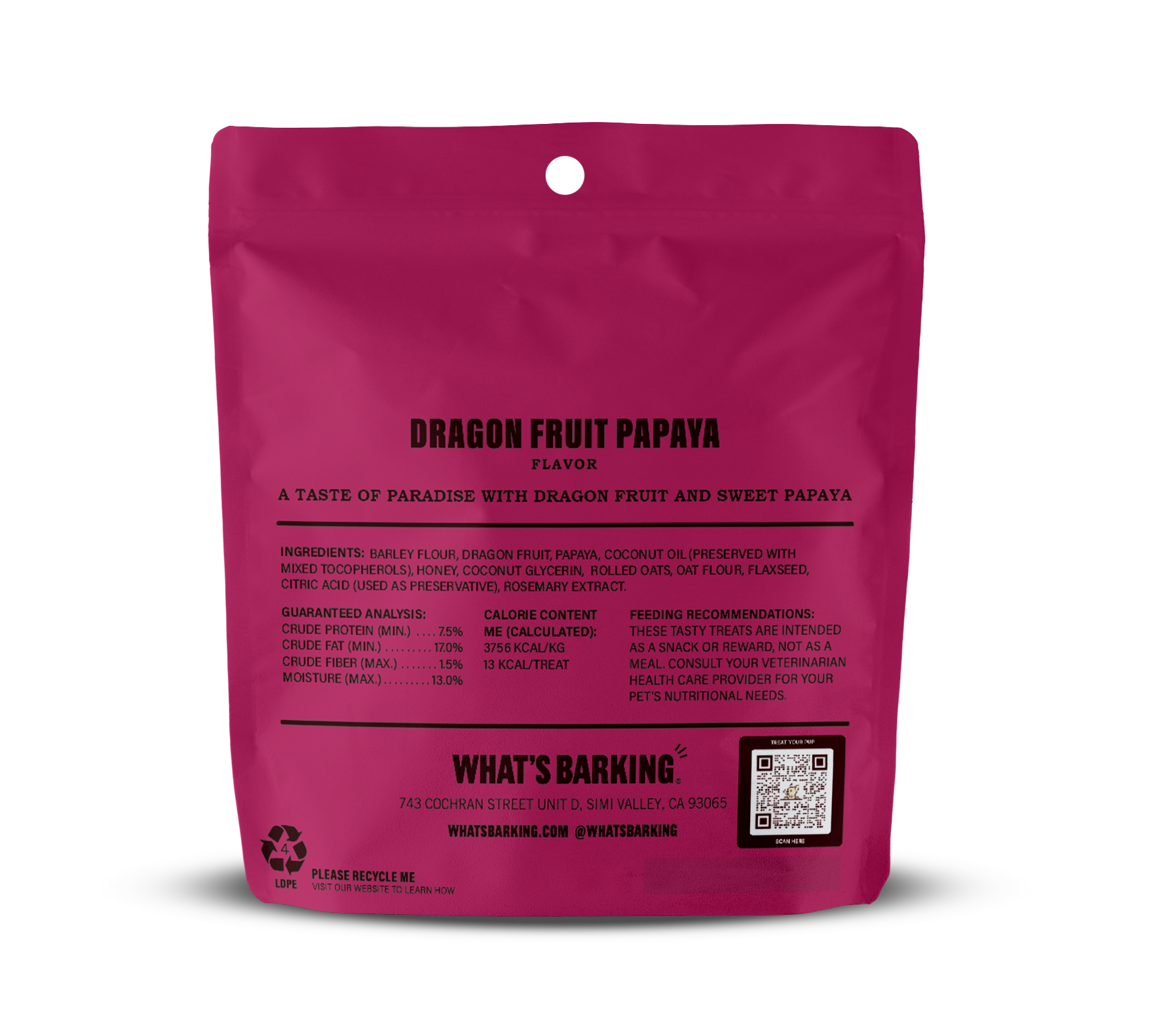 What's Barking - Vente Friandises – chien - Friandises pour chiens à la papaye et aux fruits du dragon, étui de 1,5 oz3