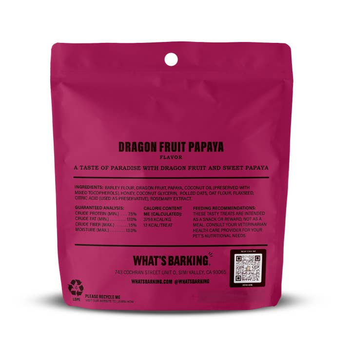 What's Barking - Wholesale Pet Treats - Dog - Dragon Fruit Papaya Dog Treats, 1.5oz Case3