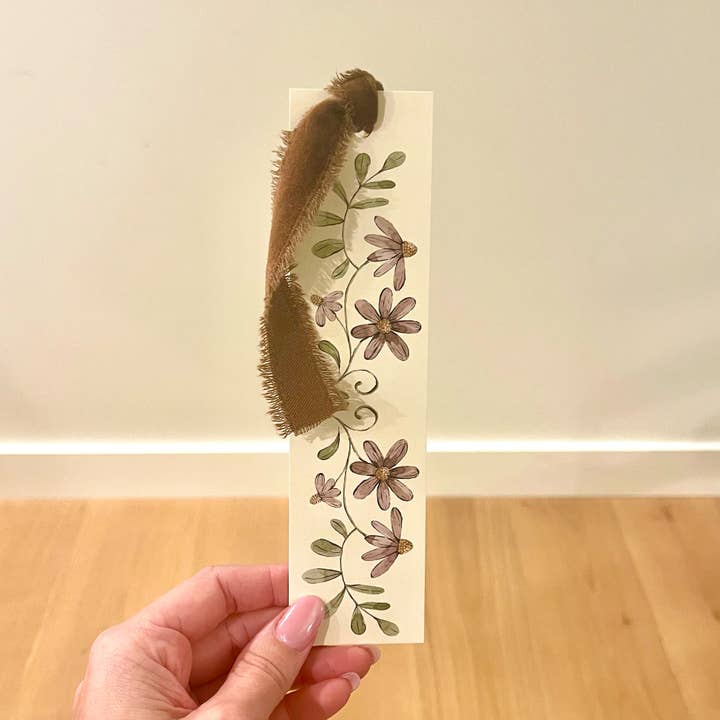 Purple Flowers Double Sided Bookmark with Velvet Ribbon for wholesale by Corrissa Flesher Art & Designs