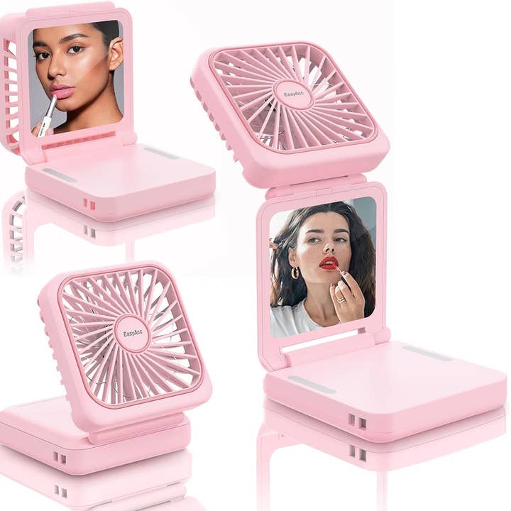 Tech Trendz - Wholesale Handheld electric fan - 3-in-1 Portable Fan, Mirror & Phone Stand3