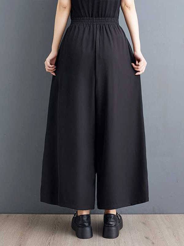 Plush Looks - Wholesale Pants - Women's - High Waisted Loose Elasticity Pleated Pockets Split-Joint Zipper Culotte Pants9