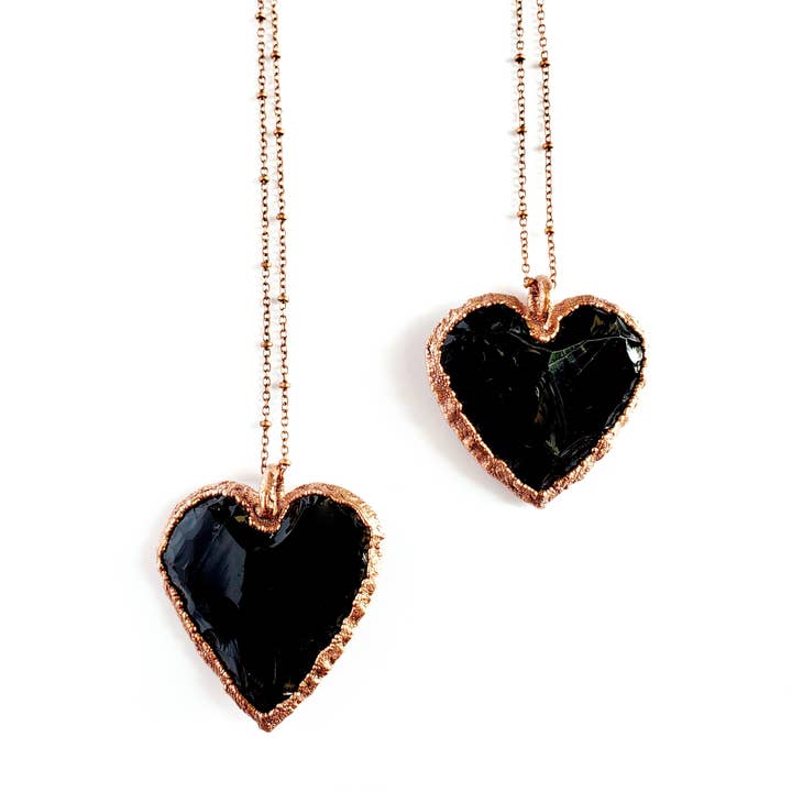 MergingMetals - Wholesale Pendant/Charm Necklace - Knapped Obsidian Heart Necklace