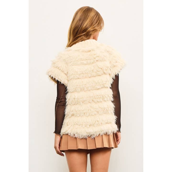 Apolline - Wholesale Jacket – Women's - Fringe Shaggy Cap Sleeve Sweater Jacket3