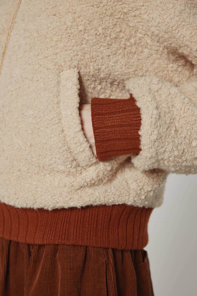 Oatmeal Wool blend ribbed short bomber jacket for wholesale on Faire8