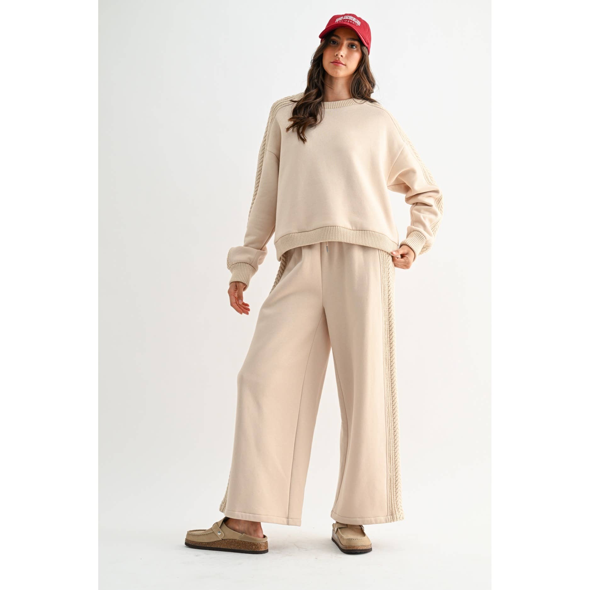 Camellia – wholesale Tops set – Women's – CS10248E CABLE KNIT TRIM OVERSIZED LOUNGE SET1