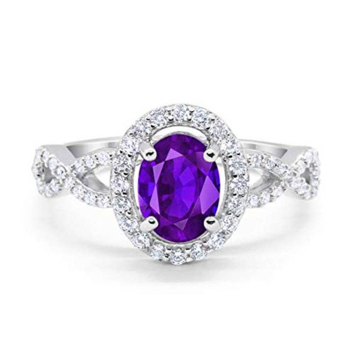 Art Deco Halo Ehering, oval, künstlicher Amethyst, CZ für den Großhandel von Blue Apple Imports