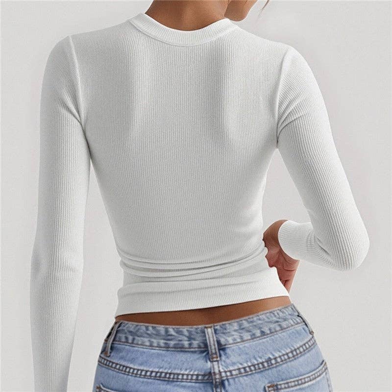 UZ Wholesale Store – wholesale T-shirt (utan tryck) – Dam – Enfärgad Slim Fit Långärmad T-shirt2