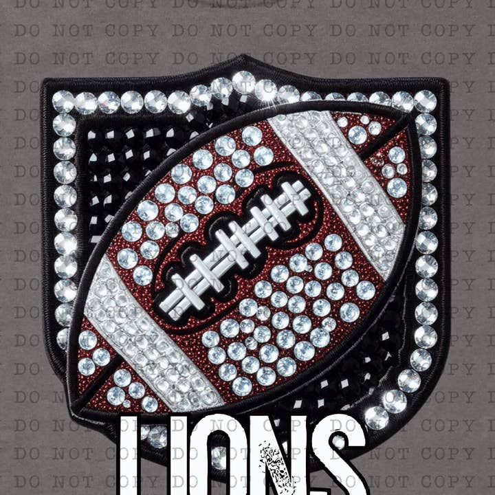 Lions Bejeweled Football Mascot DTF Transfer for wholesale by K and M Designs