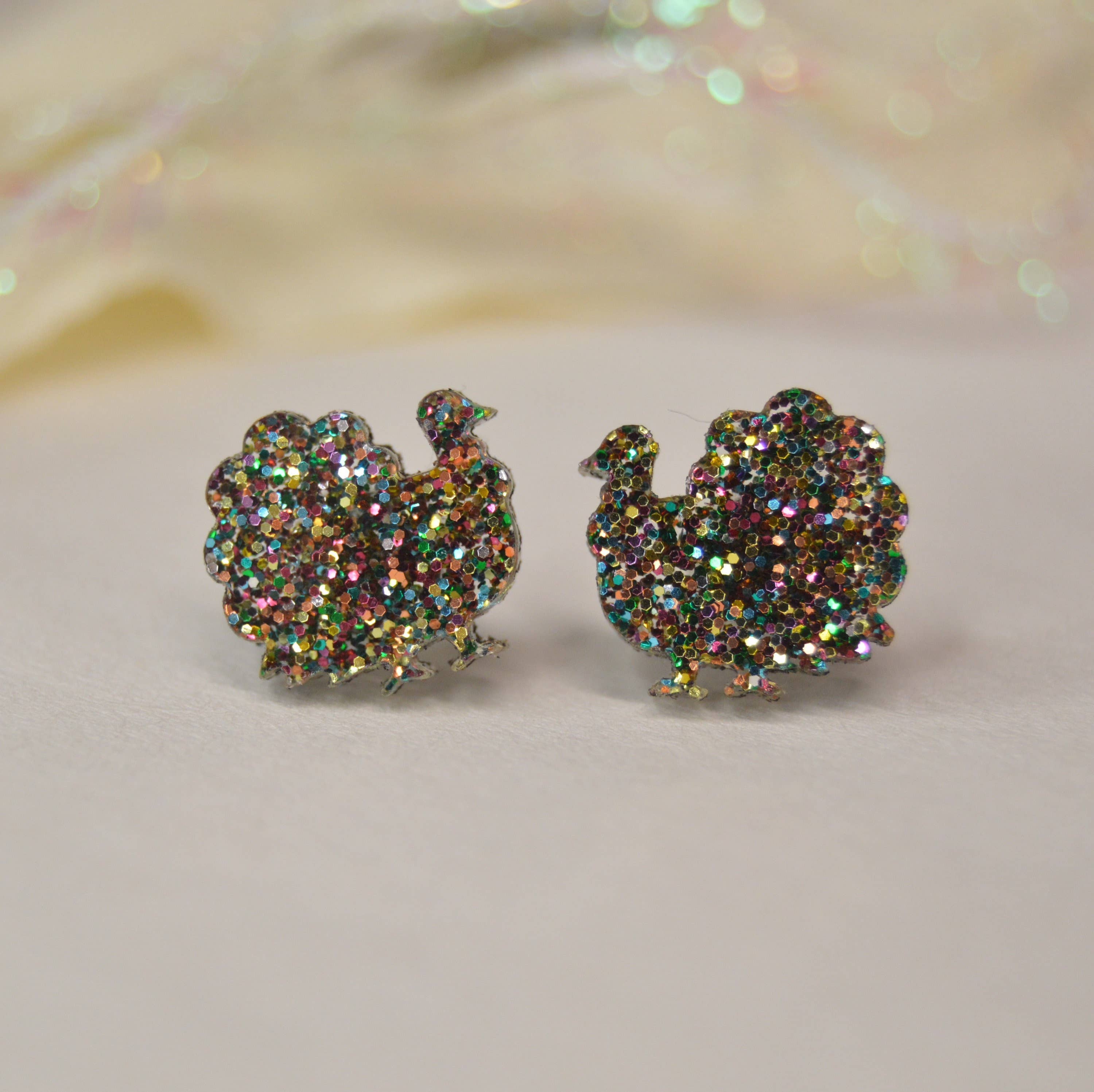 1 pair Christmas Stud Earrings Turkey Printed Laser Cut glitter Acrylic  Earrings