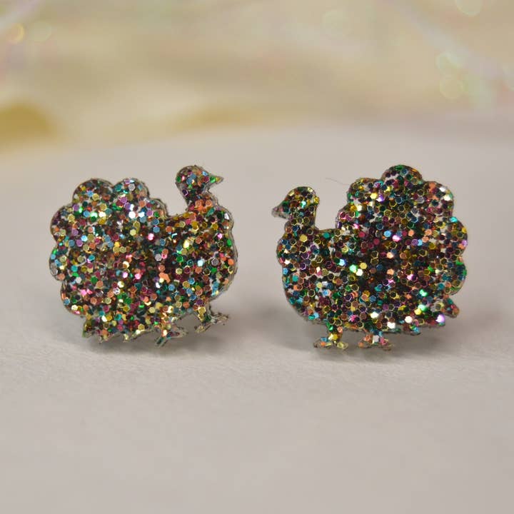 The Adorned Fox - Vendita all'ingrosso Orecchini a bottone - Orecchini a bottone a forma di tacchino, orecchini a bottone per il Ringraziamento0