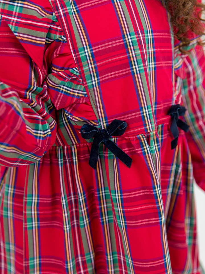 Girls Red Nicholas Plaid Ruffle Bow Dress for wholesale on Faire