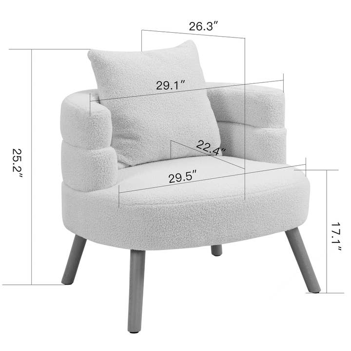 Glamour Home - Wholesale Chair - Azana White Boucle Accent Chair with Wood Legs7