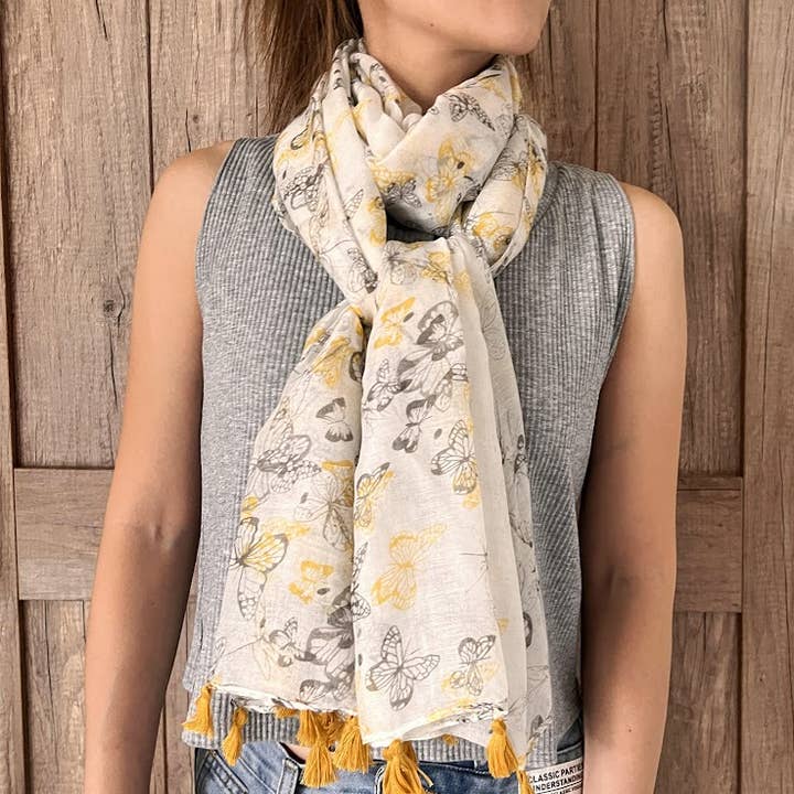 Bufanda ligera con forma de mariposa amarilla para venta al por mayor de Fennco Styles
