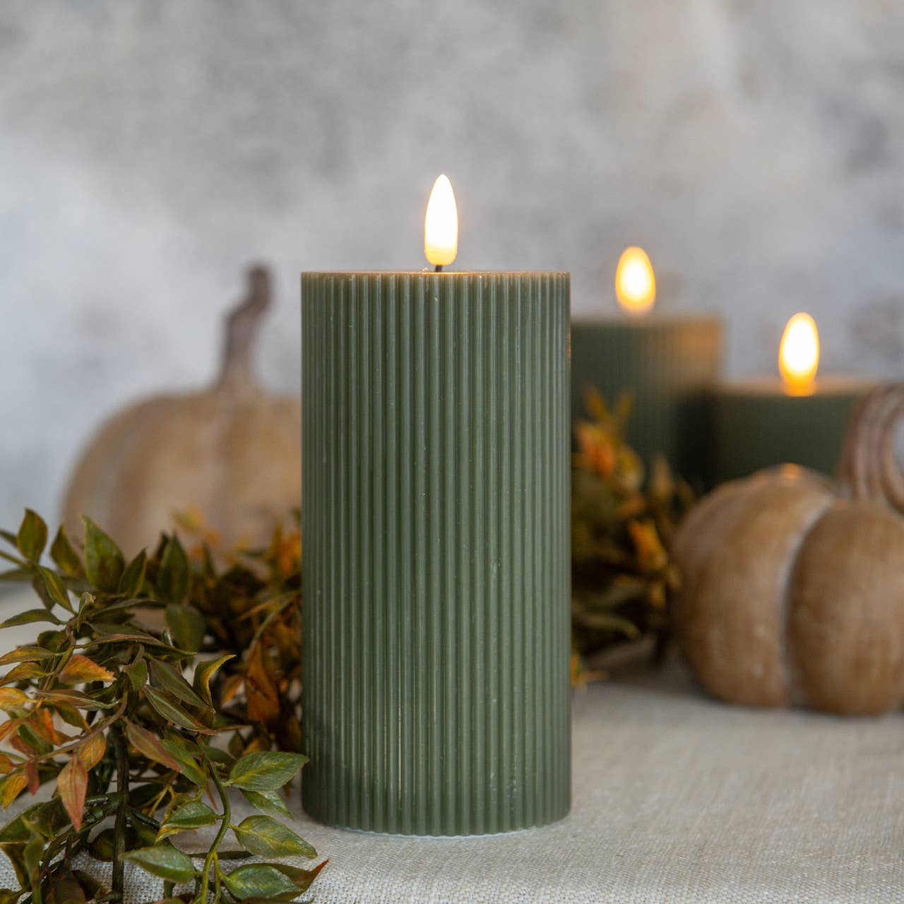 Ragon House - Wholesale Flameless Candle - 6" DARK GREEN GROOVED 3D FLAME CANDLE3