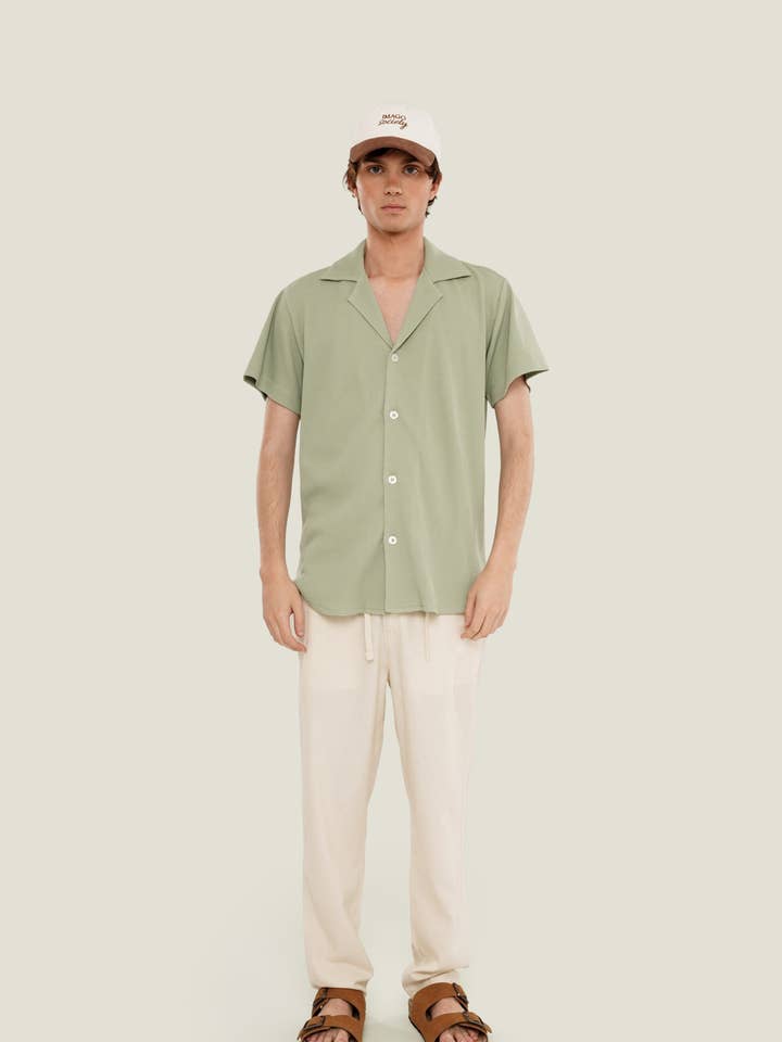 Imago Portugal - Wholesale Button Down Shirt - Unisex - Green Waffle Shirt