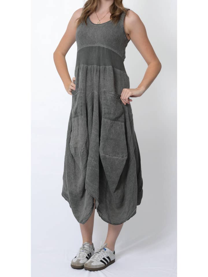 Merci Marie - Wholesale Dress - Women's - Linen Tank Gathered Dress #46708