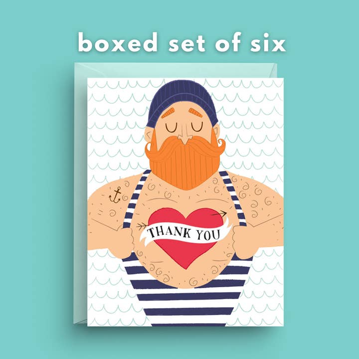 Thank You Card– Sailor | Nautical- Boxed Set of 6 for wholesale by Nicole Marie Paperie