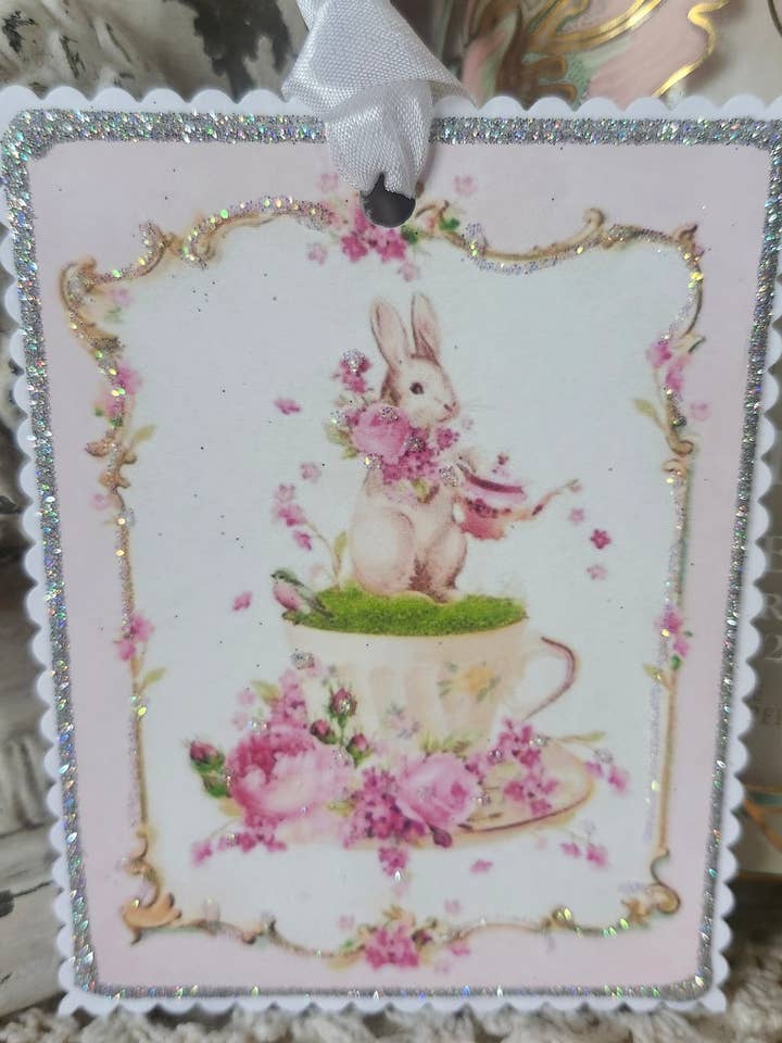 Cadeaulabel Konijn en Rozen en Theekopje voor wholesale door Little Heart Designs