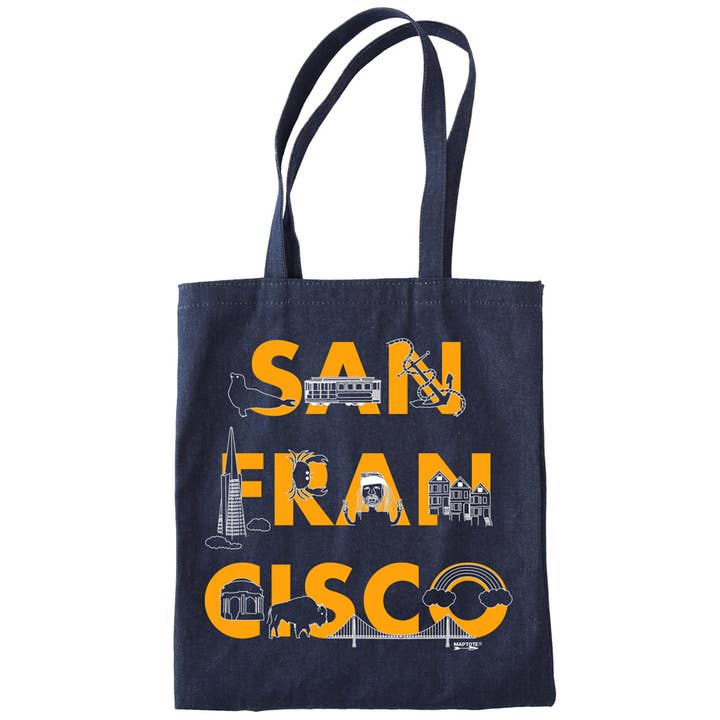 San Francisco Font Denim Tote for wholesale by Maptote