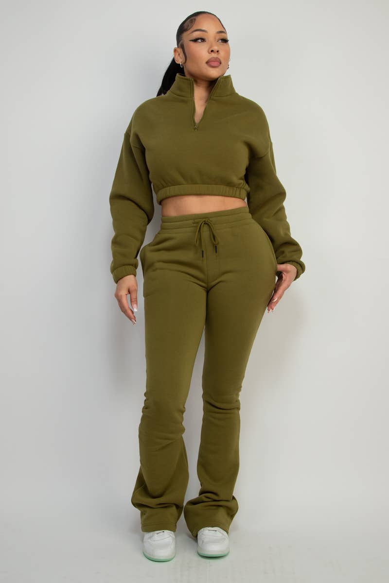 Boswell - Wholesale Lounge Set - Women's - FLEECE HALF ZIP TOP AND PANTS SETS2