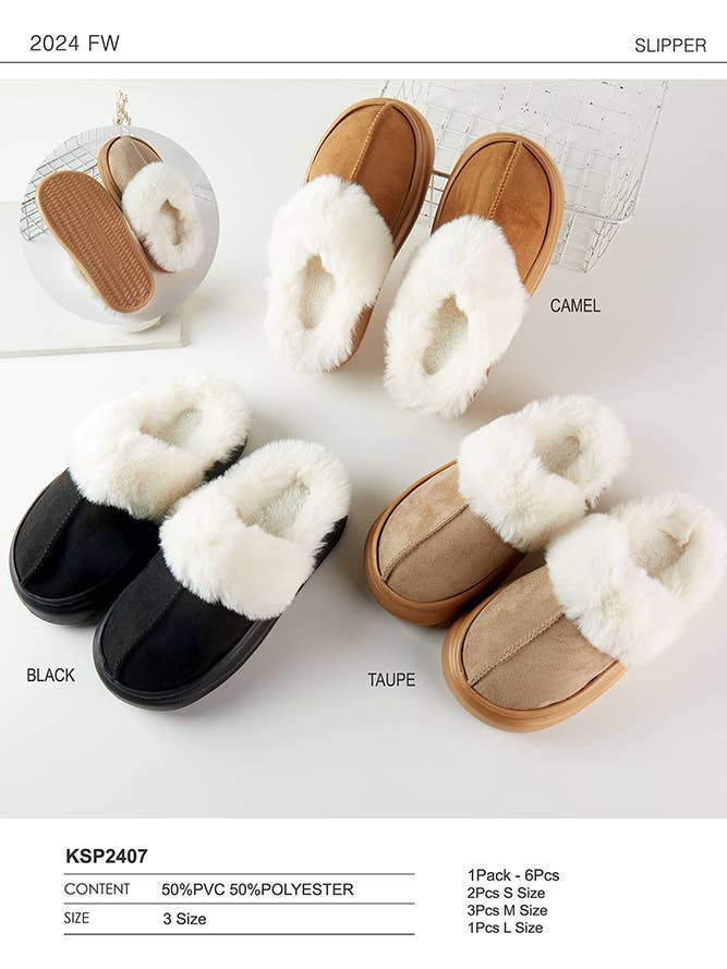 Hana - Wholesale Sock Slippers - Women's - Fur Trim Winter Slippers